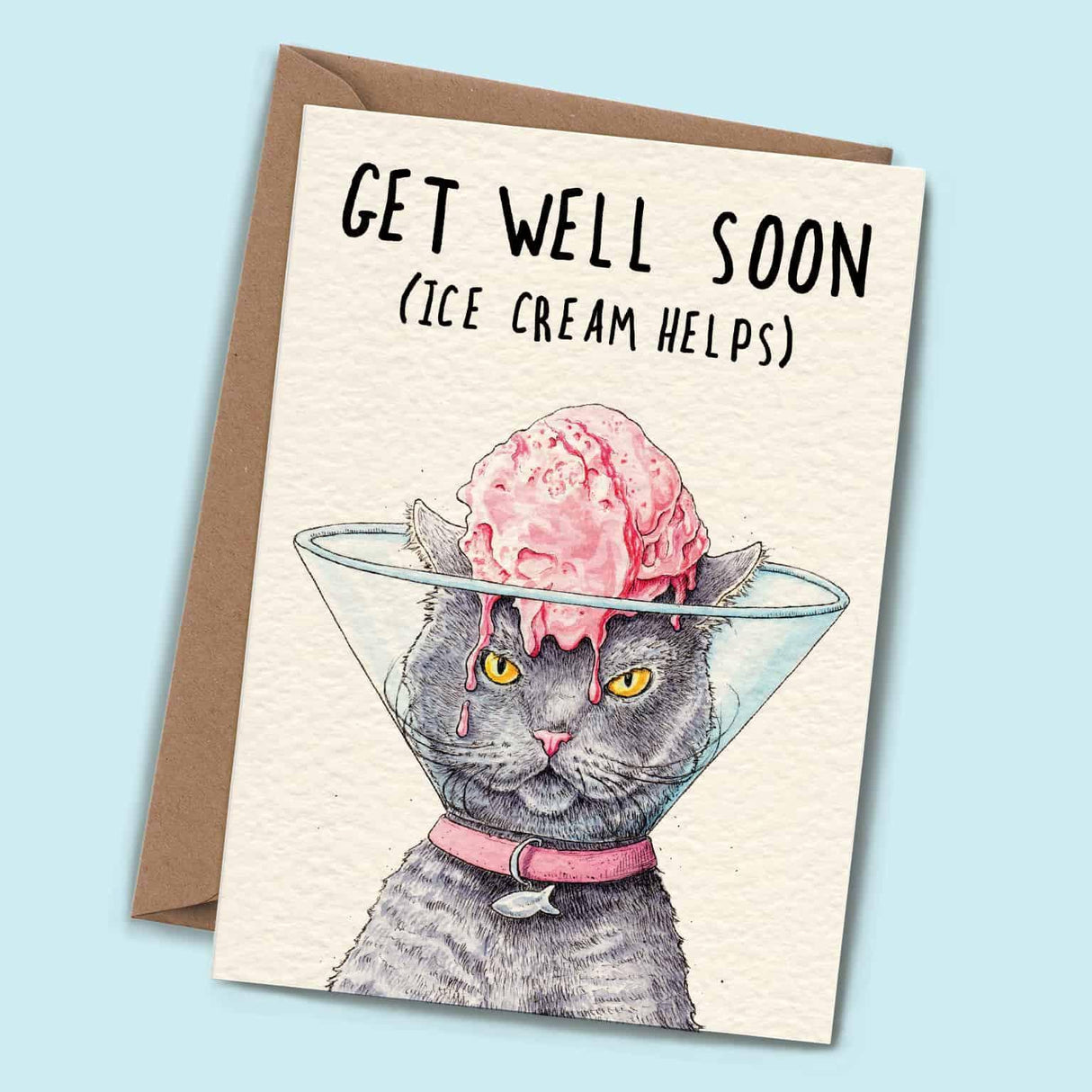 Cat Cone Card - Get Well Soon Card - The Blossomist
