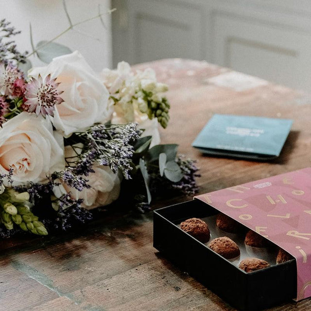 Roses, Snapdragons and Astrantia with Milk Chocolate Truffles - The Blossomist