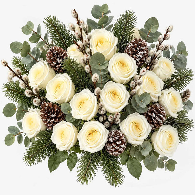 Luxury Christmas White Rose Bouquet and Vase