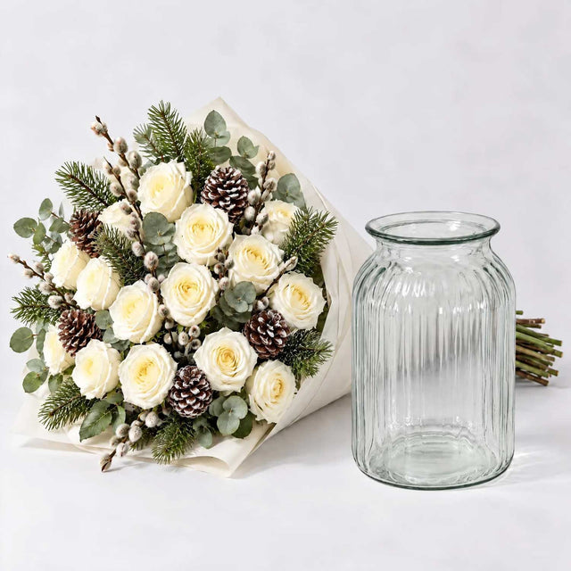 Luxury Christmas White Rose Bouquet and Vase