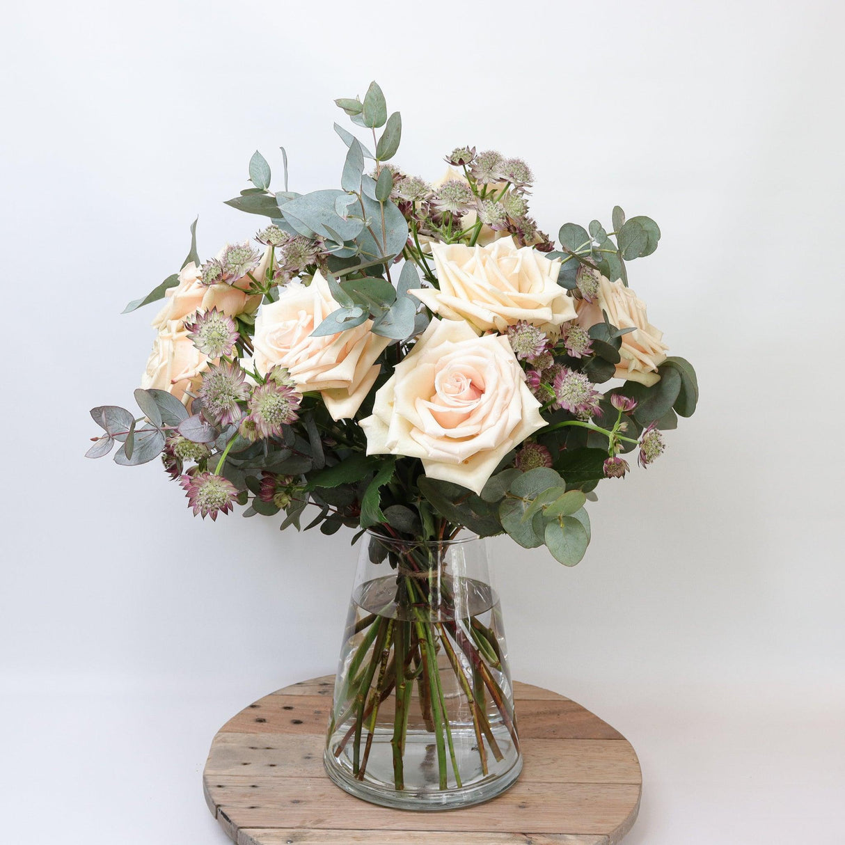 Roses, Astrantia and Eucalyptus