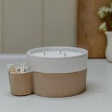 Two Toned Ceramic Candle with Match Holder - Lemon & Lavender