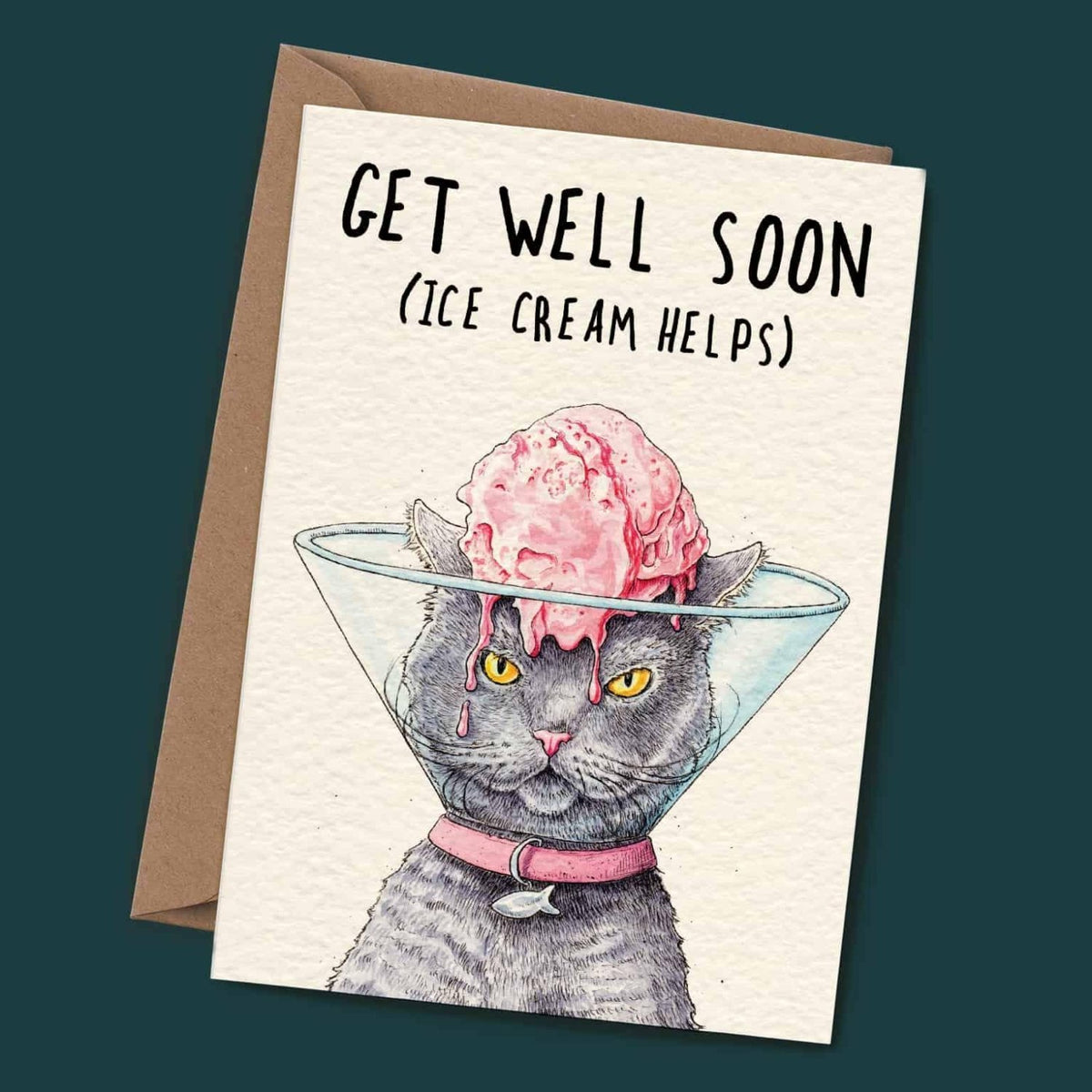 Cat Cone Card - Get Well Soon Card - Greetings Card - The Blossomist