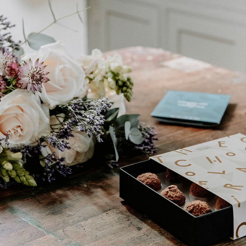 Roses, Snapdragons and Astrantia with Salted Caramel Truffles