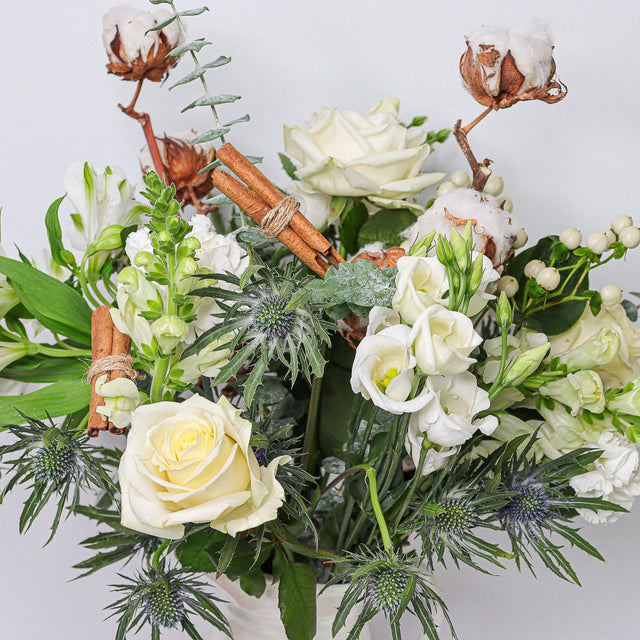White Roses, Lisianthus, Hypericum, Snapdragons and Eucalyptus - The Blossomist