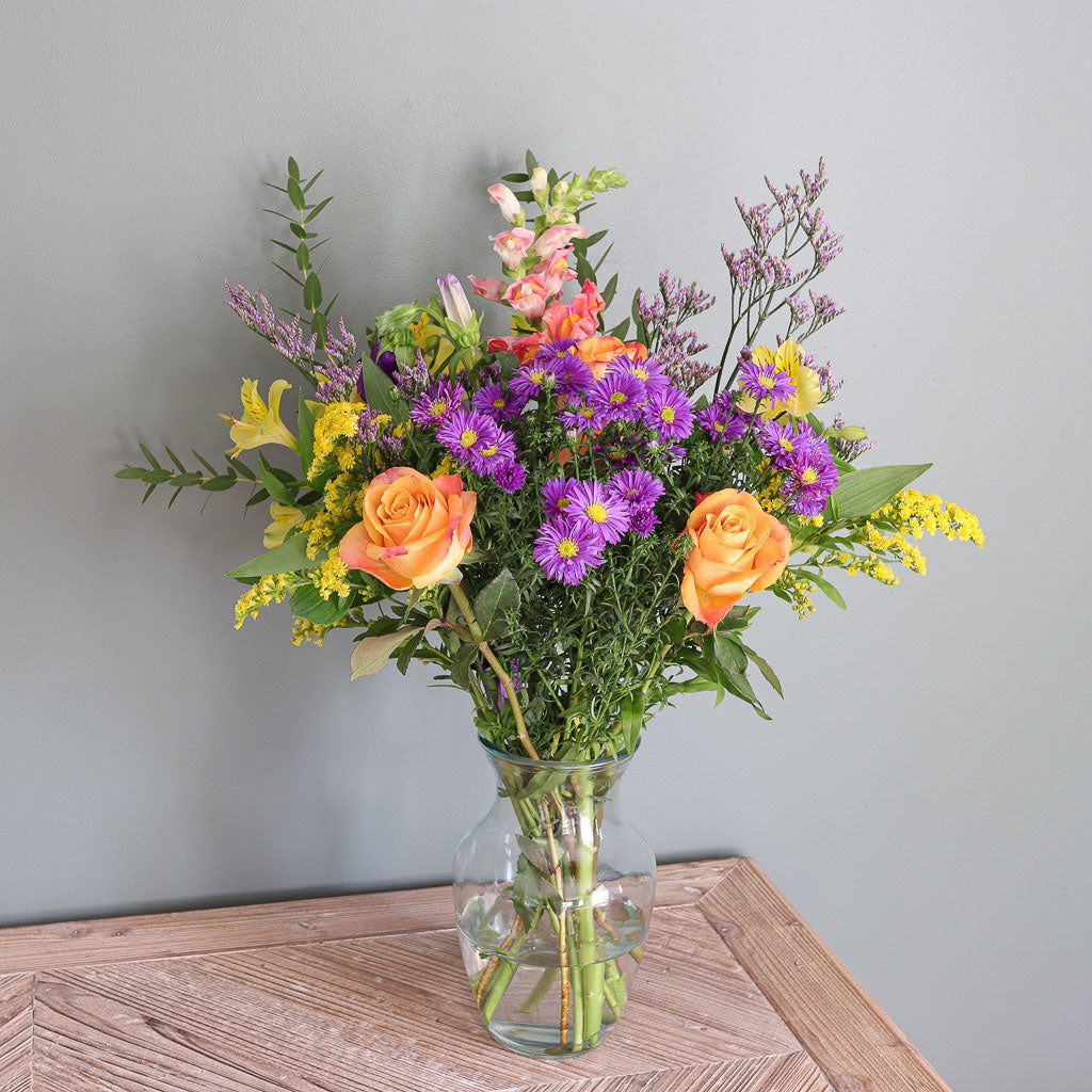 Orange Roses, Aster, Snapdragons and Solidago