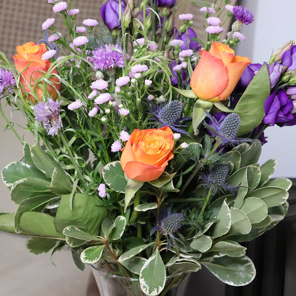 Orange Roses, Aster and Lisianthus