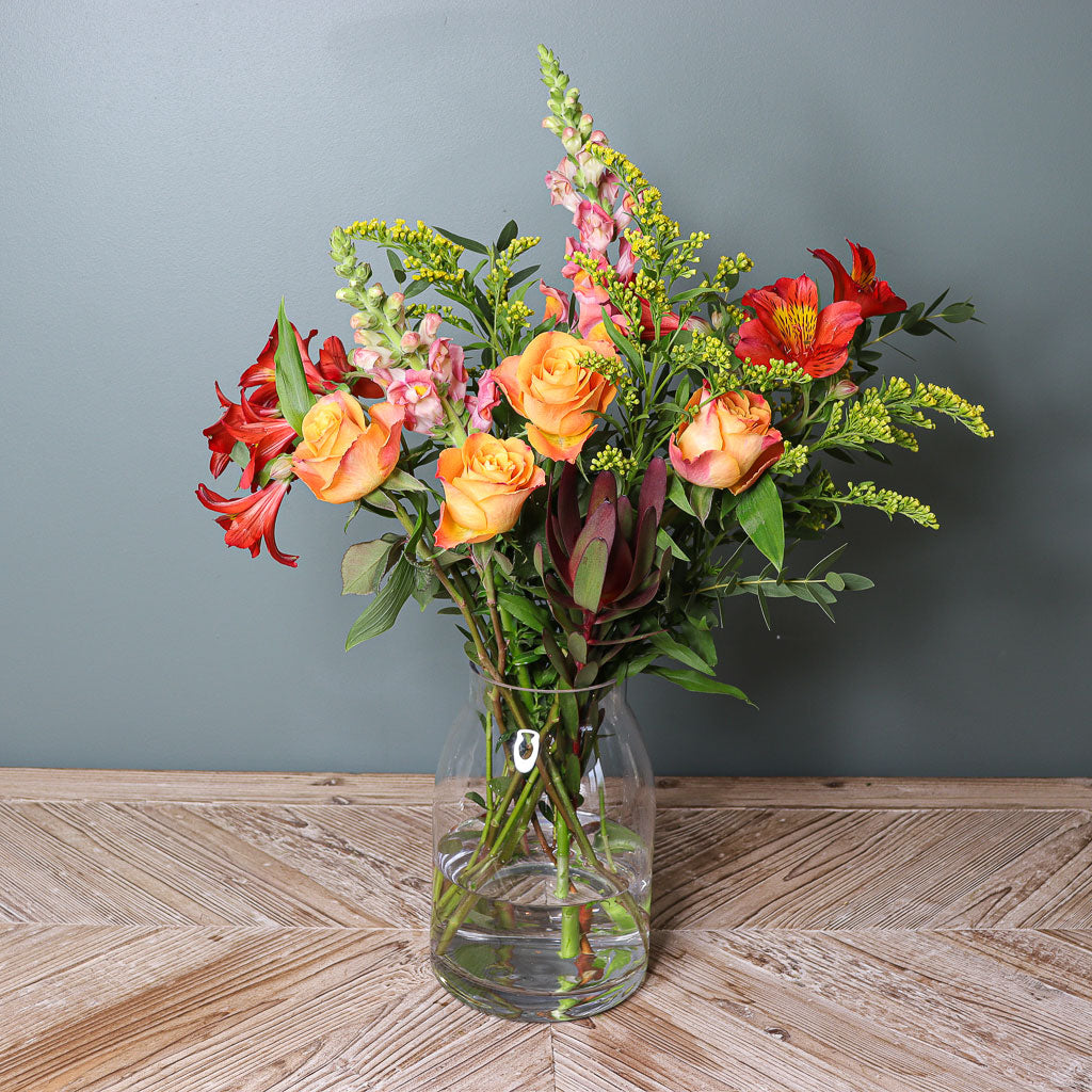 Orange Roses, Snapdragons, Alstroemeria and Solidago