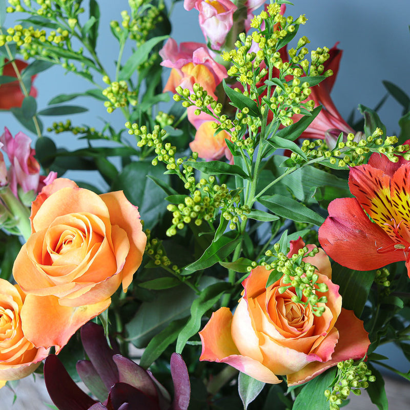 Orange Roses, Snapdragons, Alstroemeria and Solidago