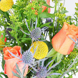 Orange Roses, Craspedia, Solidago and Eryngium