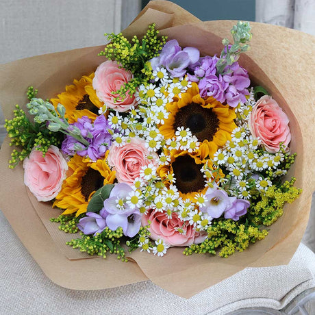 Sunflower Bouquet with Pink Roses