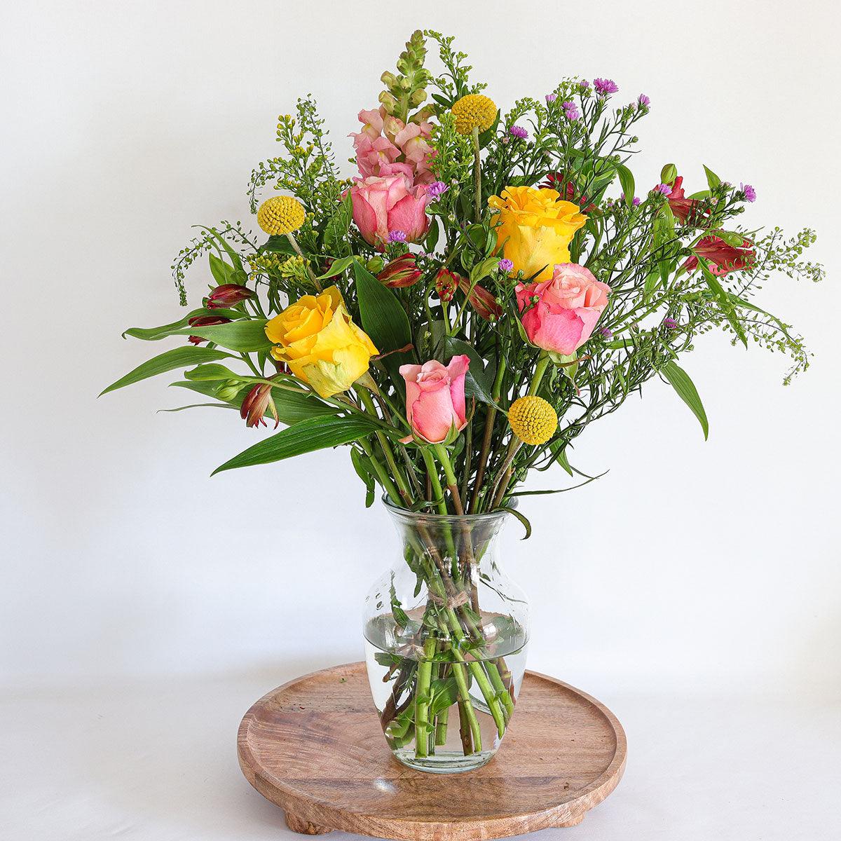 Roses, Craspedia, Snapdragons and Alstroemeria