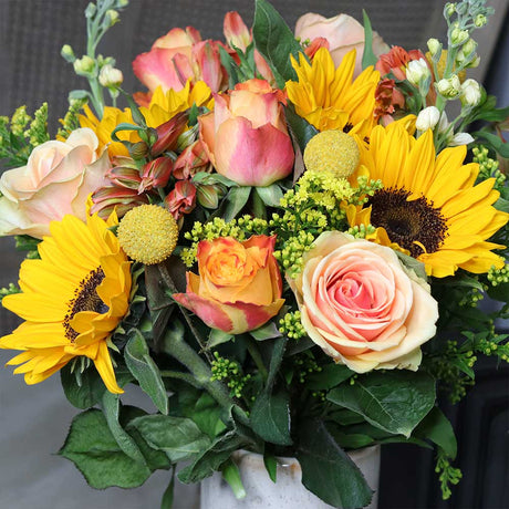 Sunflowers with Orange Roses Bouquet