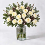Luxury Christmas White Rose Bouquet and Vase