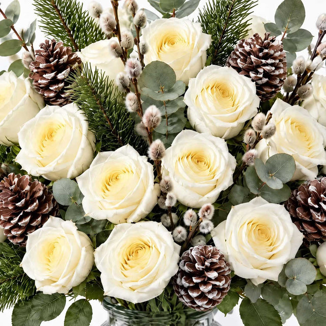 Luxury Christmas White Rose Bouquet and Vase