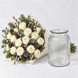 Luxury Christmas White Rose Bouquet and Vase