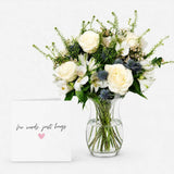 Thinking of You White Rose Bouquet and Sympathy Card - Bundle - The Blossomist