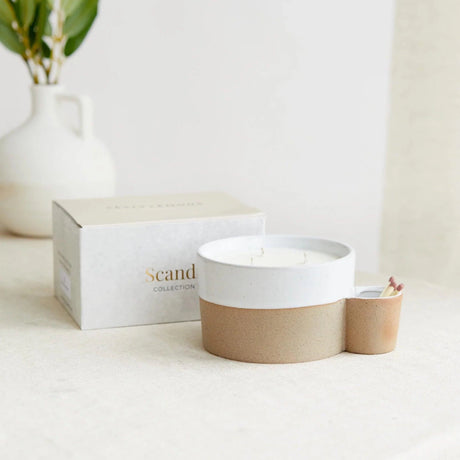 Two Toned Ceramic Candle with Match Holder - Lemon & Lavender - Candle - The Blossomist