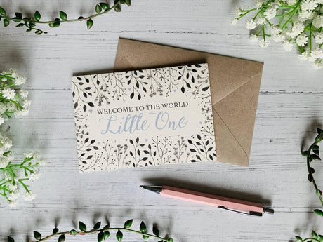 Welcome to the World Little One (Blue) Greeting Card - Greetings Card - The Blossomist