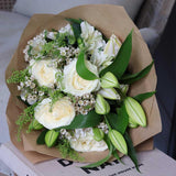 White Oriental Lilies, White Roses, Waxflower and Alstroemeria