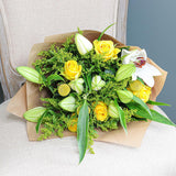 Lilies, Yellow Roses and Craspedia