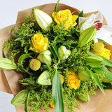 Lilies, Yellow Roses and Craspedia